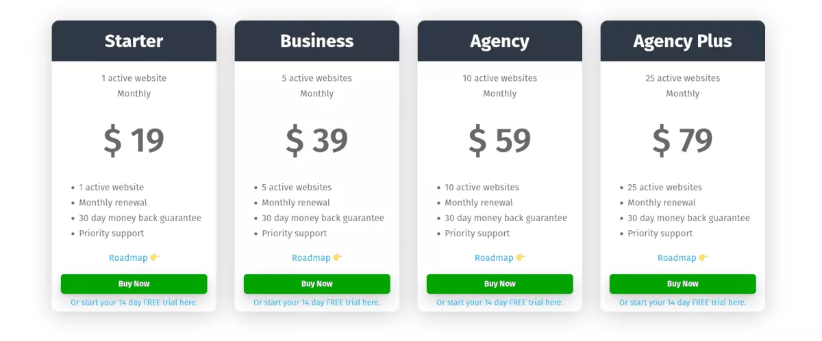 สกรีนช็อตของการกำหนดราคา Pixel Manager