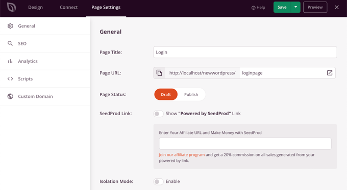 SeedProd 页面设置 SeedProd Page Settings