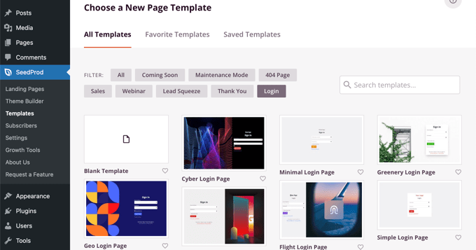 为您的 SeedProd 登录页面选择一个模板 Choose a Template for Your SeedProd Login Page