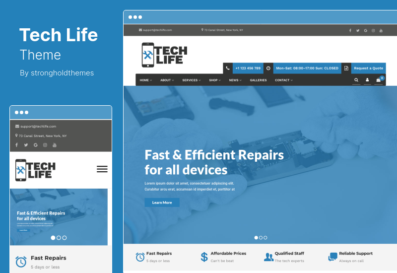Tema TechLife - Tema WordPress per negozi di riparazione di dispositivi mobili, tecnologici ed elettronici