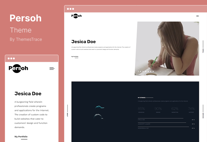 Tema Persoh - Tema WordPress del portfolio di una pagina Elementor