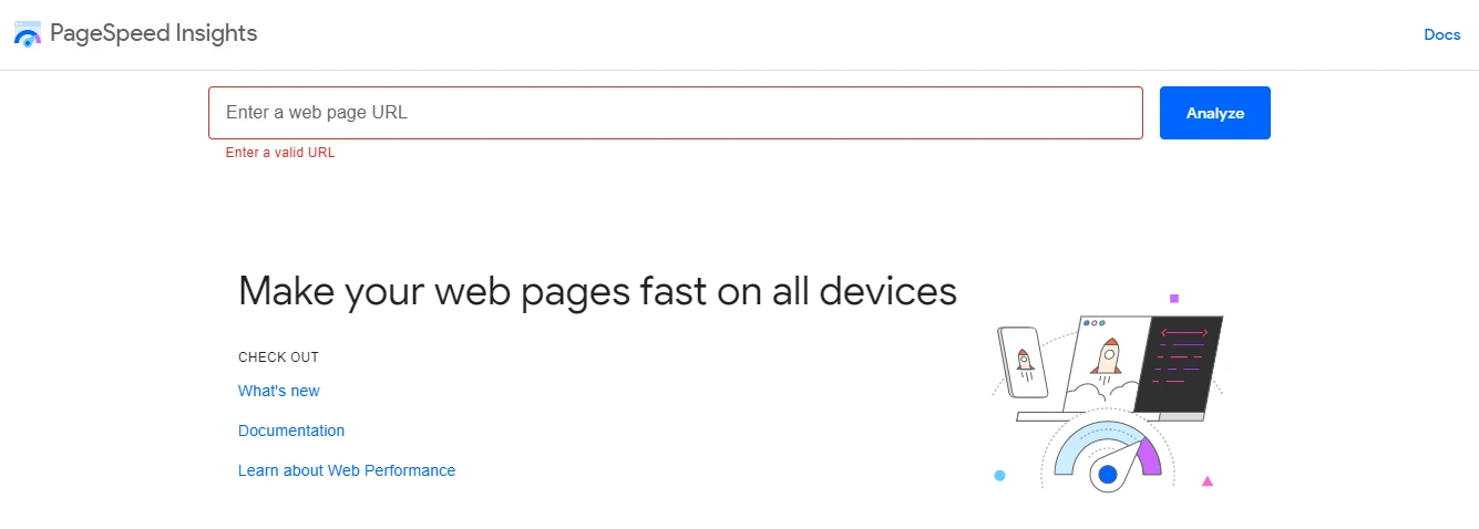 PageSpeed Insights 홈페이지 - 내 웹사이트가 얼마나 빠른지 답하는 데 도움이 되는 도구
