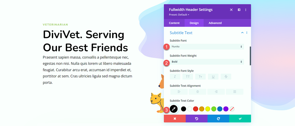 Divi Fullwidth Header Hero Bölüm Altyazı Yazı Tipi