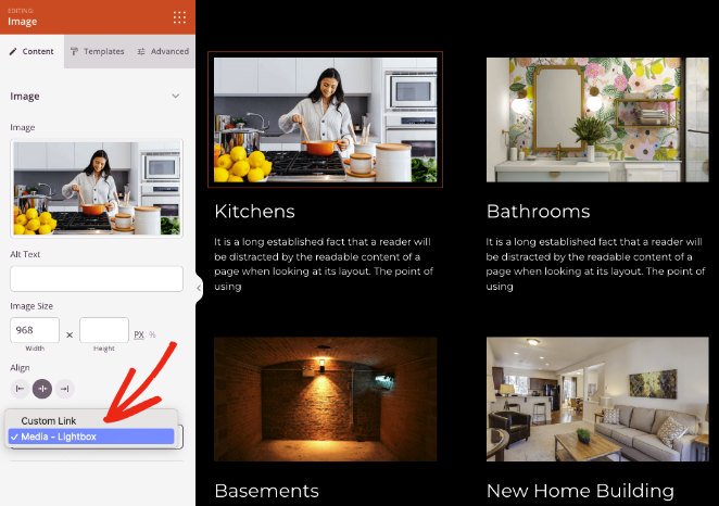 Configuración de lightbox de medios de imagen