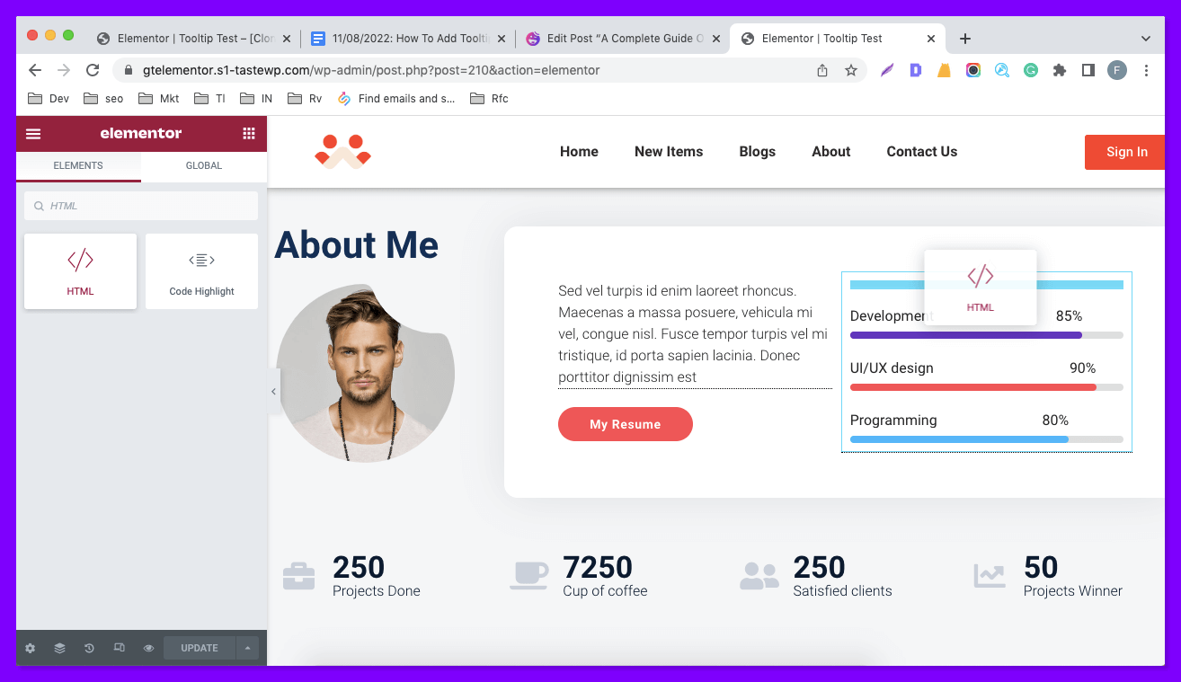 Kompletny przewodnik dotyczący dodawania podpowiedzi w witrynie Elementor 2 Add HTML widget to the elementor canvas