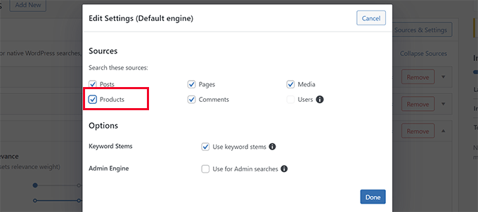 検索結果に製品を追加する Add products in search results