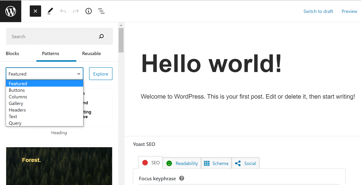 أنماط كتلة wp المنسدلة