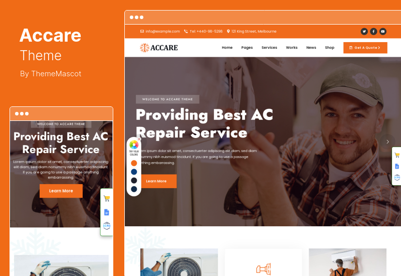 Tema Accare - Tema WordPress per il riscaldamento e l'aria condizionata