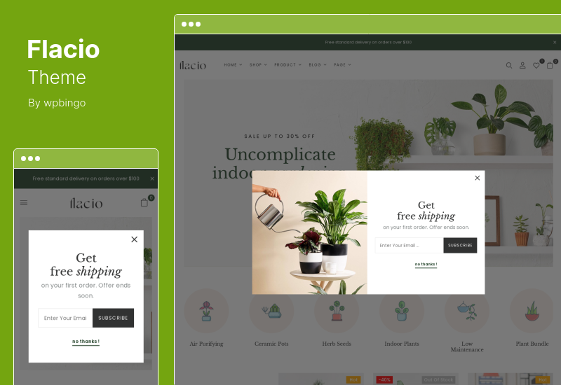 سمة Flacio - سمة متجر النباتات WooCommerce