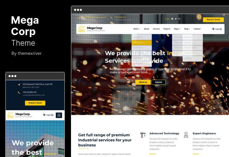 ธีม MegaCorp - ธีม WordPress โรงงานอุตสาหกรรมอุตสาหกรรม