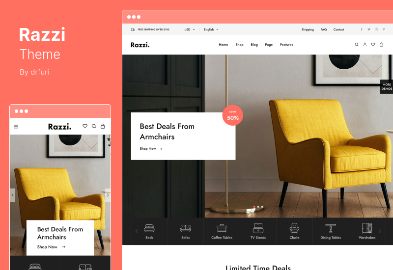 Razzi Theme — многоцелевая тема WordPress для WooCommerce