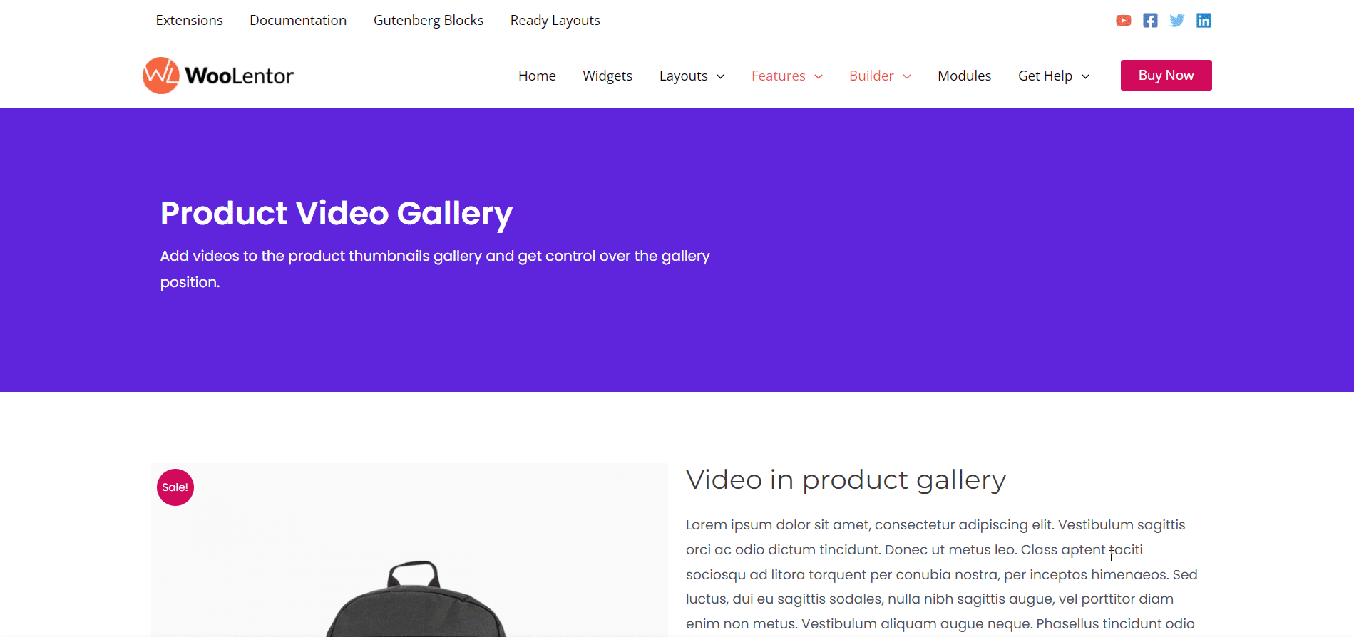 معرض فيديو منتج WooLentor WooCommerce builder