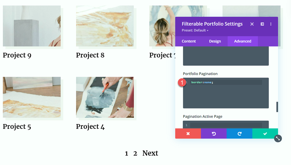 Divi filtrável Portfólio Paginação Estilo 3 CSS
