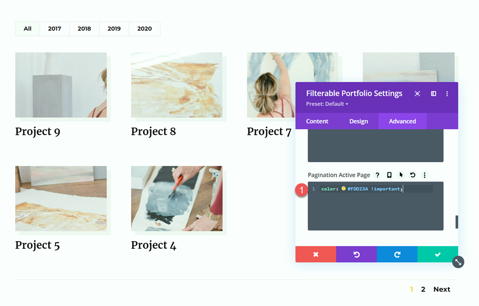 Divi filtrável Portfólio Paginação Estilo 1 CSS