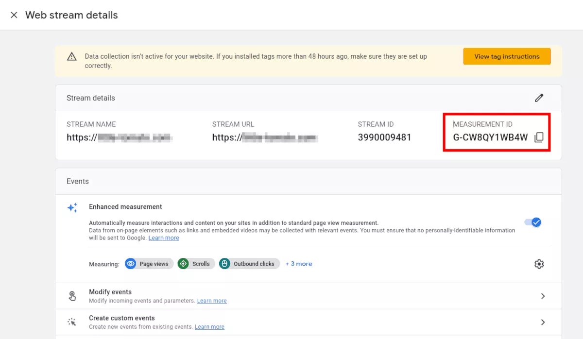 Menù di Google Analytics