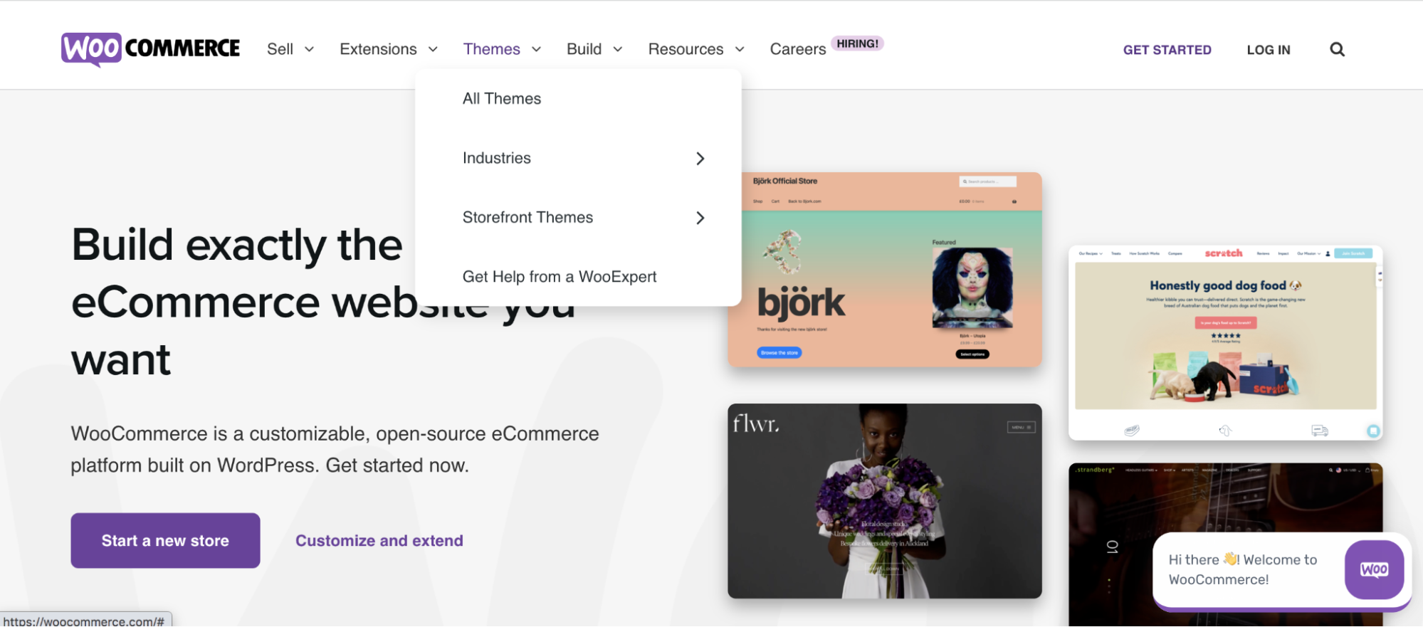 WooCommerce-Website mit einem Standard-Dropdown-Menü