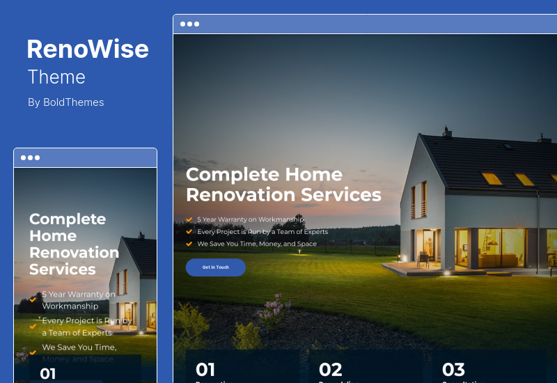RenoWise 主题 - 建筑建筑 WordPress 主题
