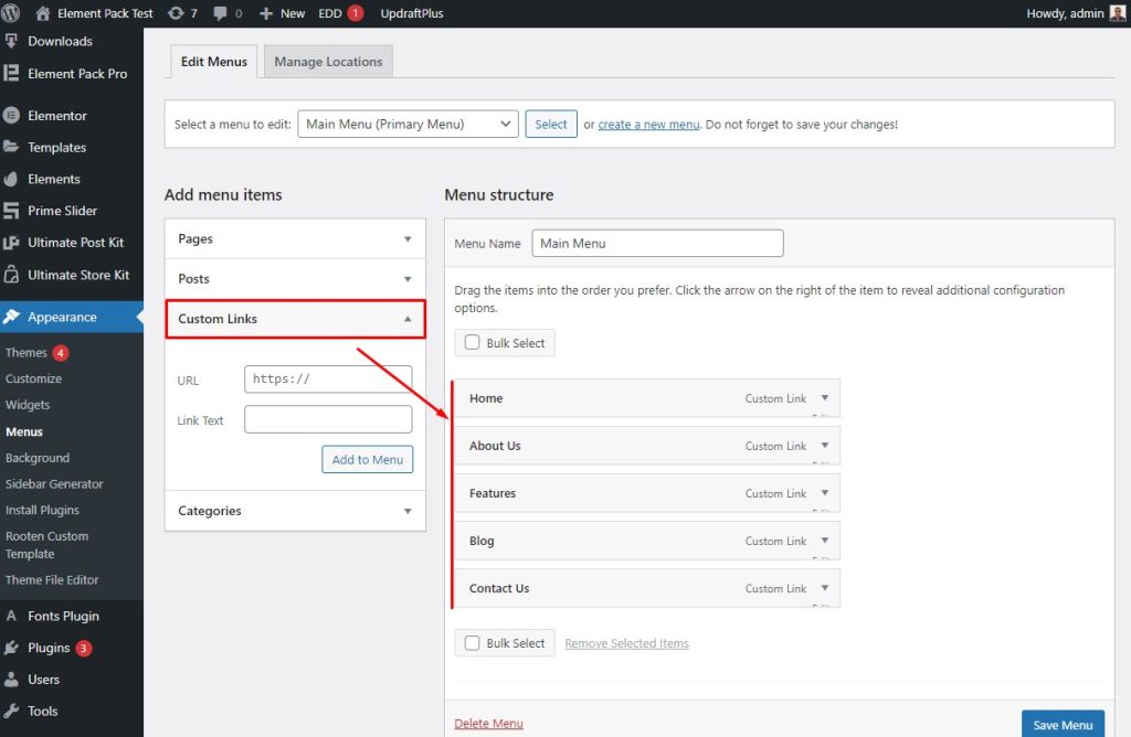 WordPress 7 のより良いナビゲーション ヘッダーを作成する方法 make a custom menu from wordpress menus option 3 - BdThemes