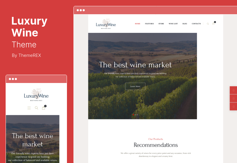 Tema de vino de lujo - Tema de WordPress para licorería Vineyard