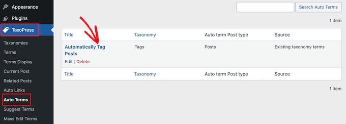 Bearbeiten Ihrer automatischen TaxoPress-Terme Editing your TaxoPress auto terms