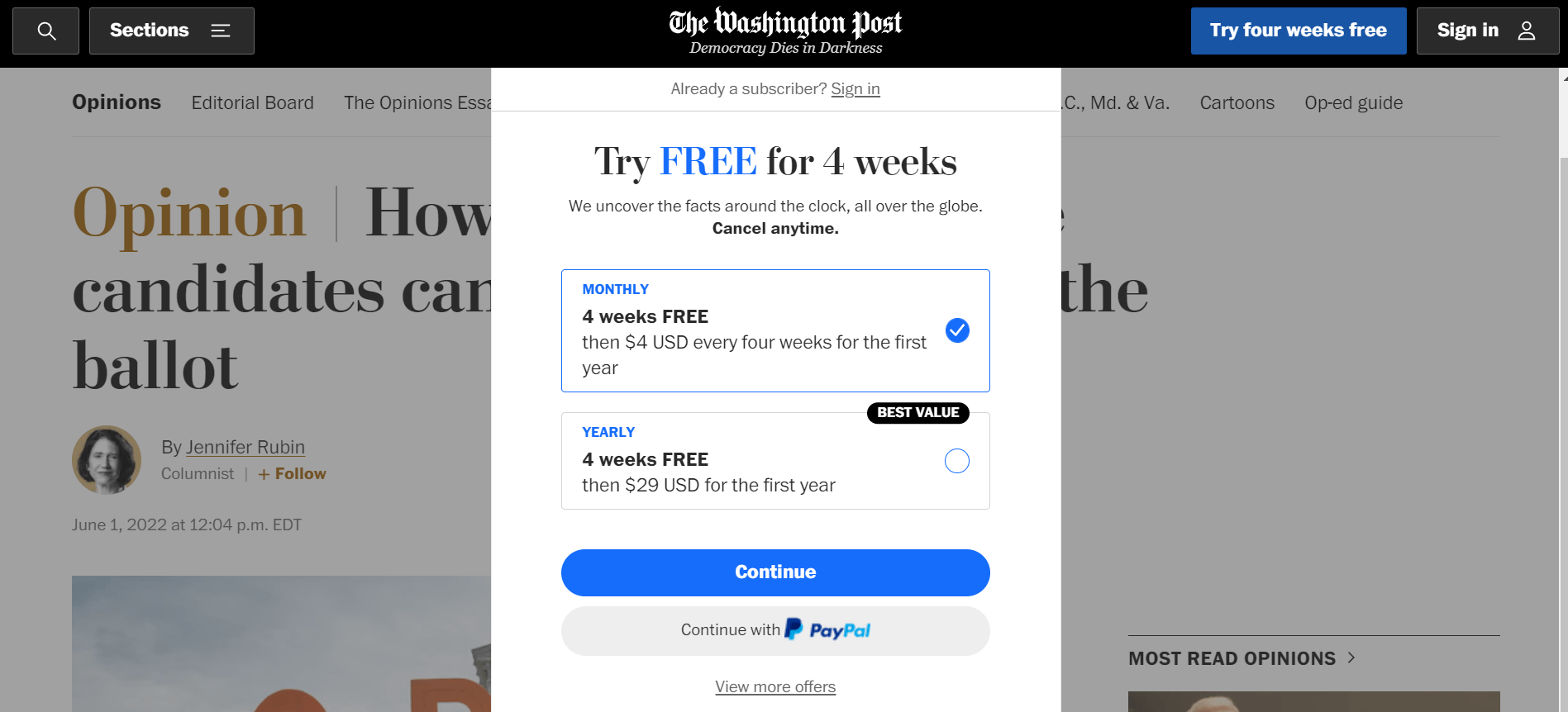 Muro de pago del Washington Post.