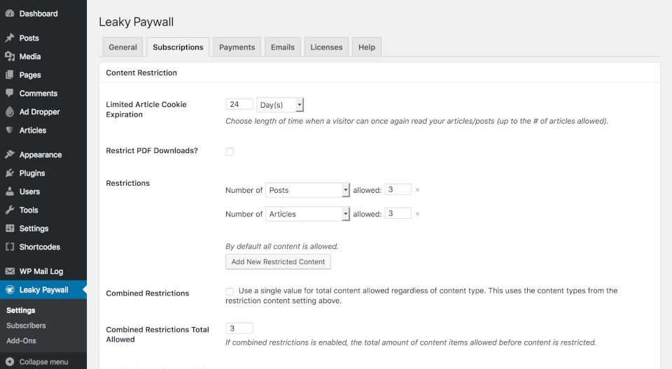 Tablero de control de Paywall con fugas.