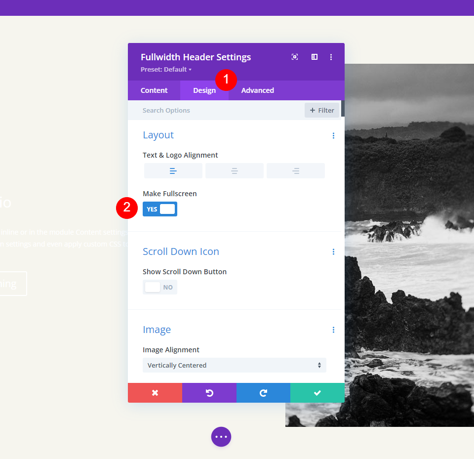 Configuración del módulo de encabezado de pantalla completa