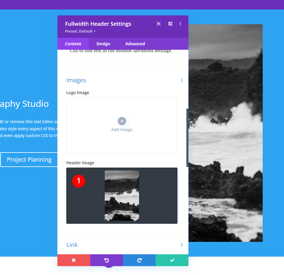 Configuración del módulo de encabezado de pantalla completa