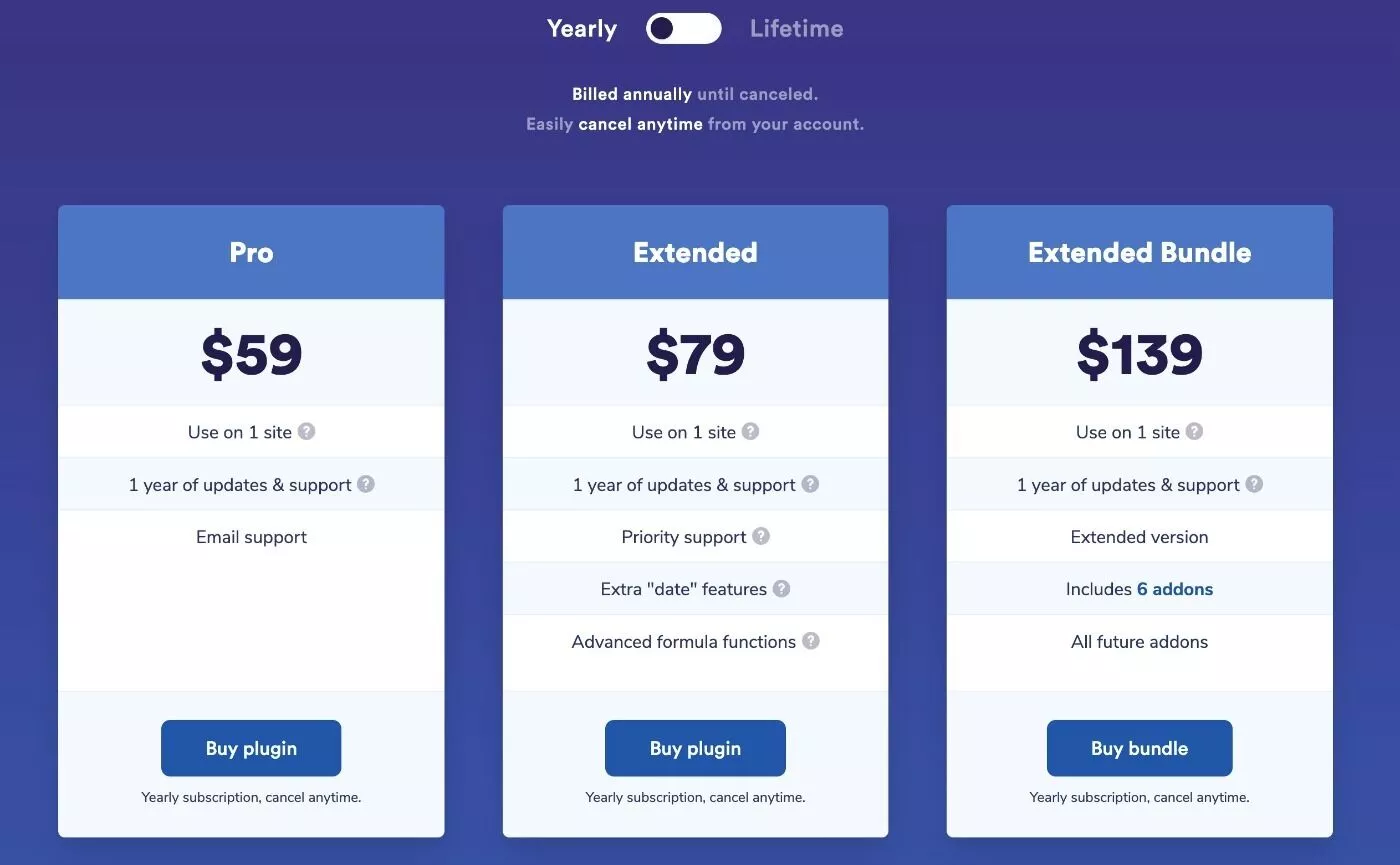 WooCommerce bir yıllık fiyatlandırma için Gelişmiş Ürün Alanları