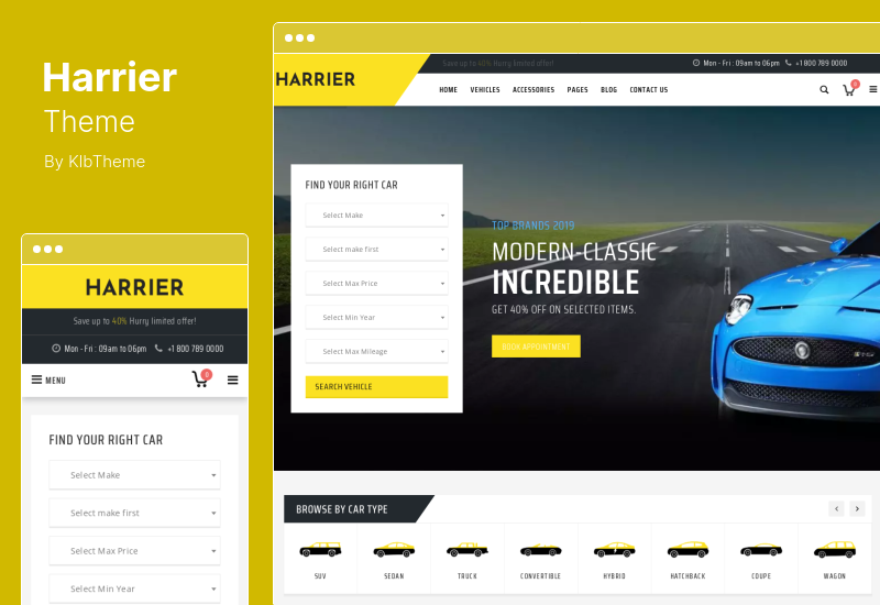 Harrier テーマ - カーディーラーと自動車の WordPress テーマ