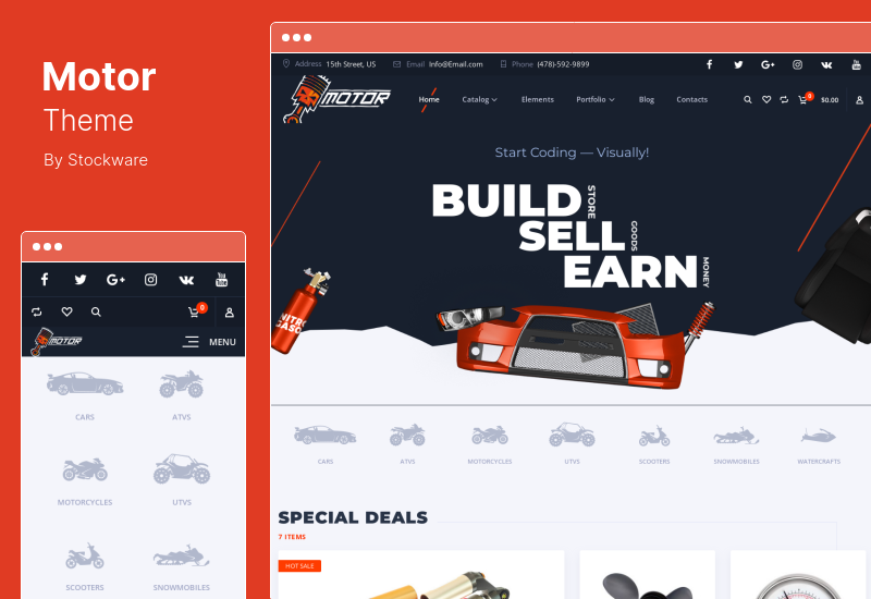 Motor テーマ - 車、部品、サービス、機器、アクセサリー WooCommerce ストアのテーマ