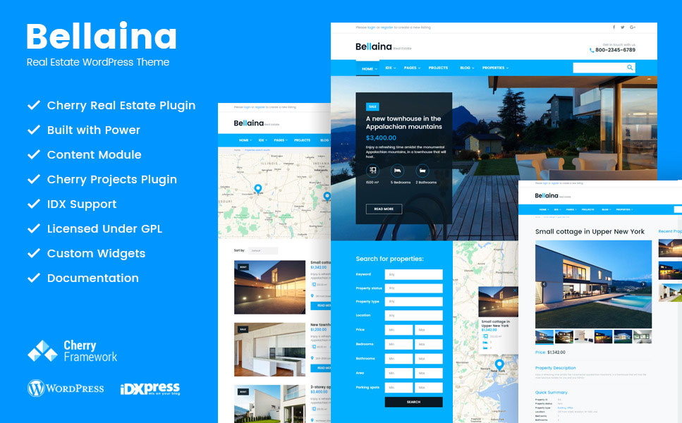 用于房地产的 bellaina smart 和视网膜就绪 wordpress 主题