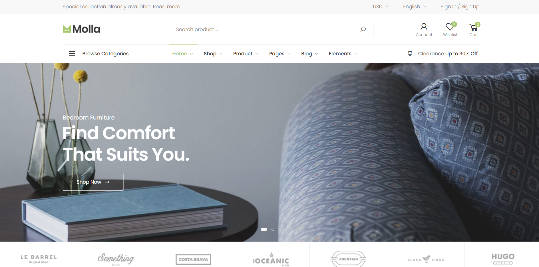 เทมเพลต wordpress อีคอมเมิร์ซ molla สำหรับผู้ค้าปลีกออนไลน์