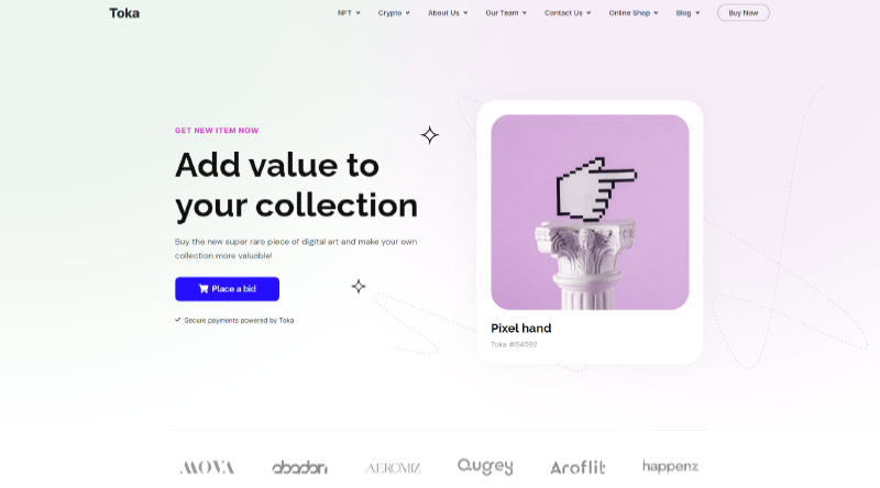 Top 5+ des thèmes WordPress NFT 6 Toka WordPress Theme