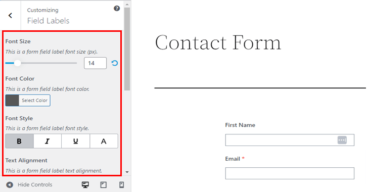 Opsi Label Bidang Sesuaikan Formulir WordPress