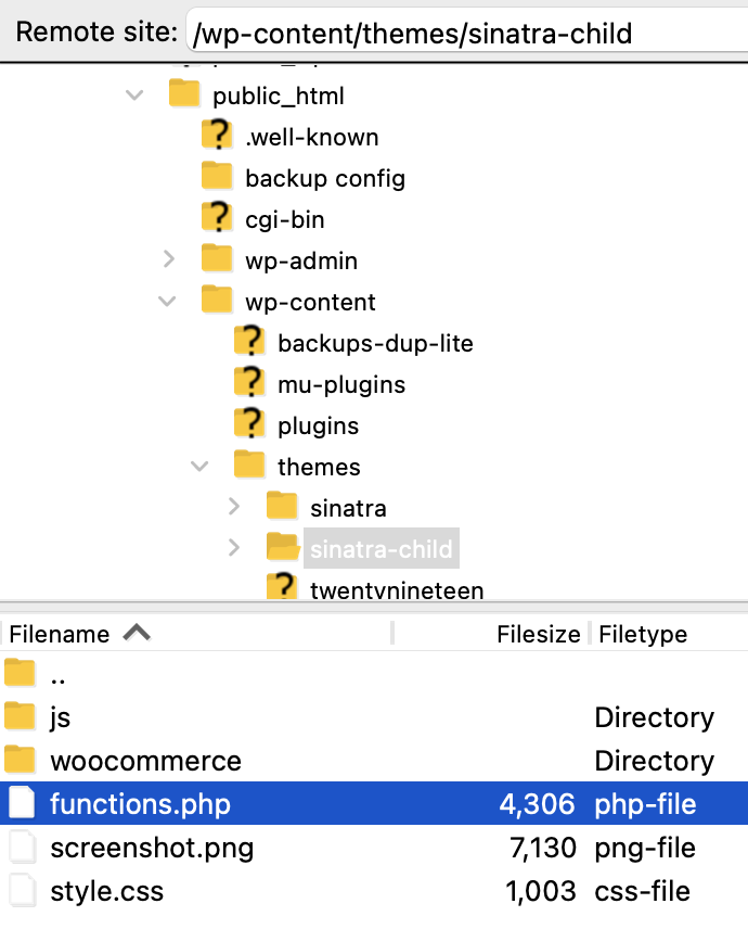 trouver le fichier functions.php du thème enfant