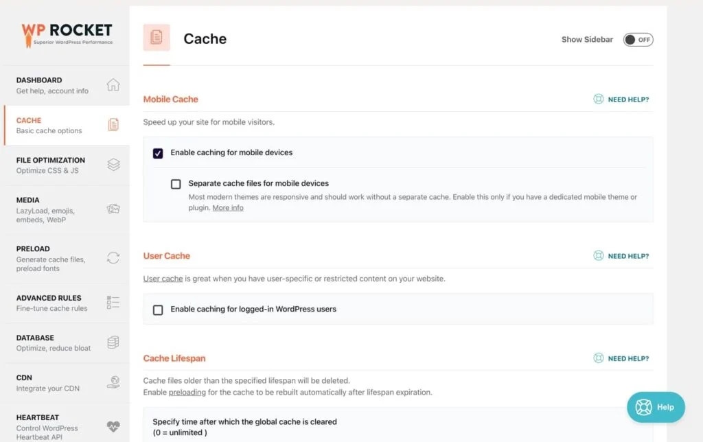 Opciones básicas de caché en WP Rocket