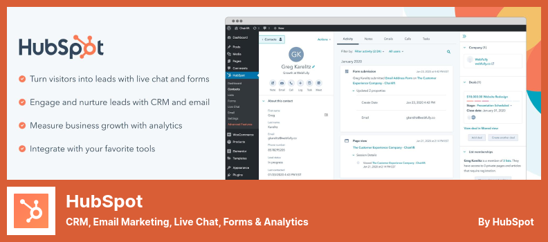 Plugin HubSpot - CRM, Email Marketing, Chat ao Vivo, Formulários e Análise