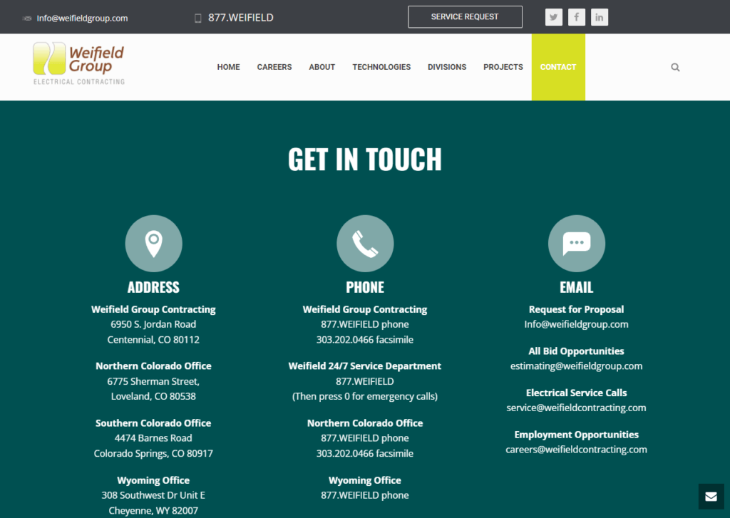 اتصل بنا - Weifield Electrical Contracting