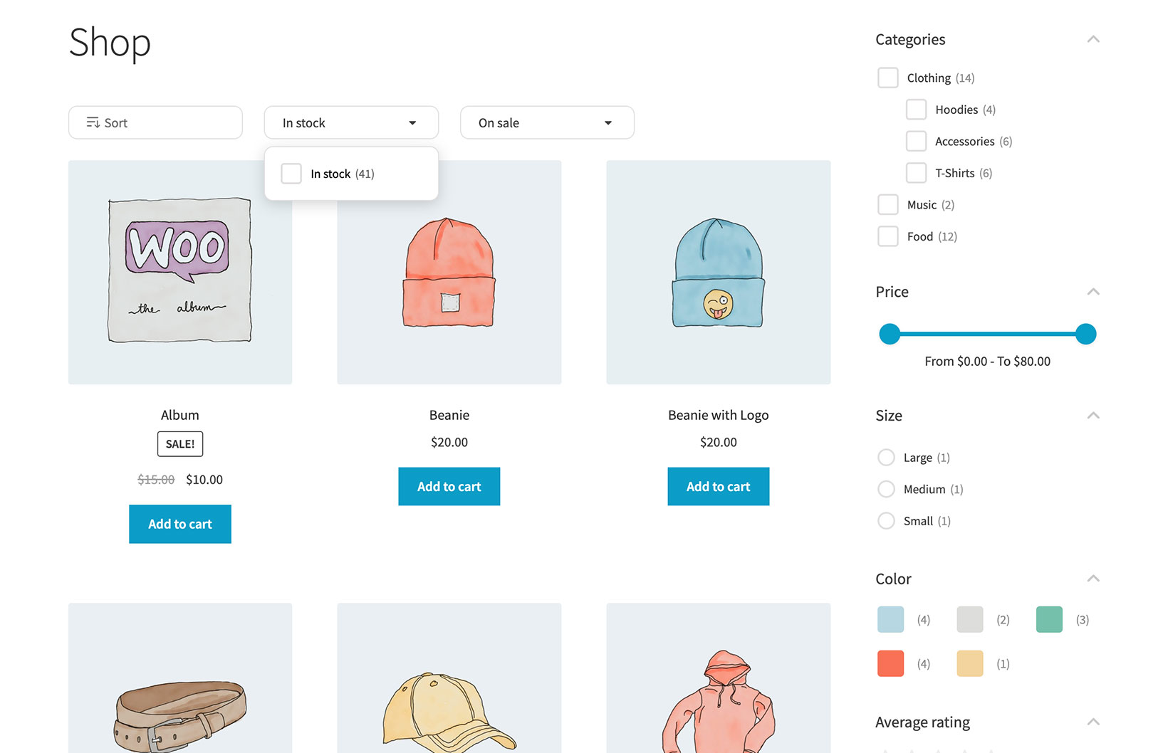 Sección de la tienda de WooCommerce