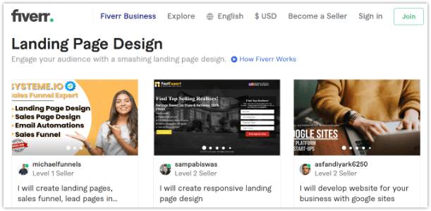 登陸頁面，Fiverr