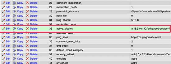 деактивировать плагин WordPress phpmyadmin