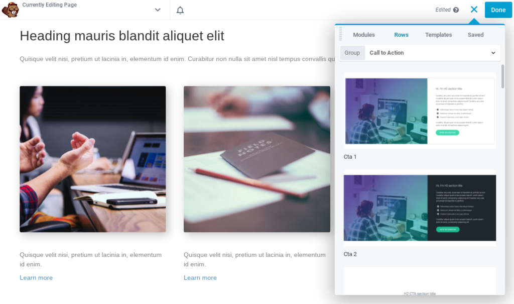 Adăugarea unui îndemn cu Beaver Builder