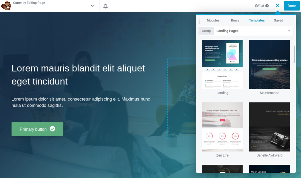 Pagina construită cu șabloane Beaver Builder