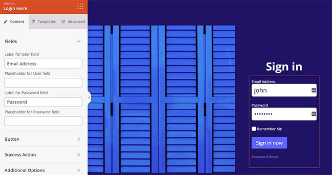 Mengedit formulir masuk Editing login form