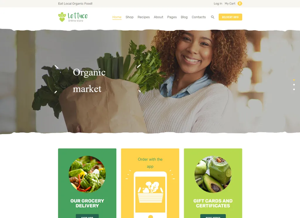 상추 - 유기농 식품 및 친환경 온라인 스토어 제품 WordPress Theme