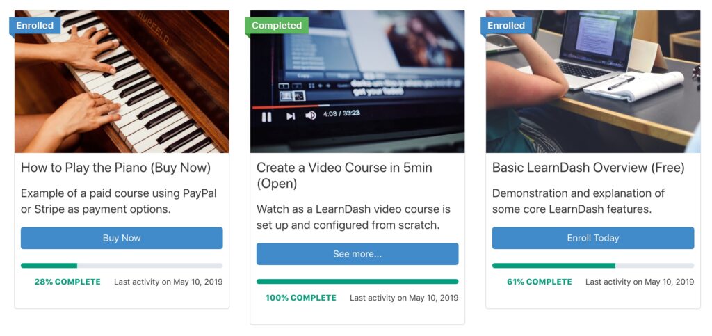 Таблица курсов LearnDash