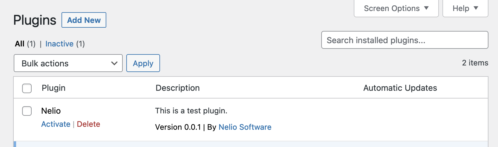 Screenshot unseres Spielzeug-Plugins in der Plugin-Liste