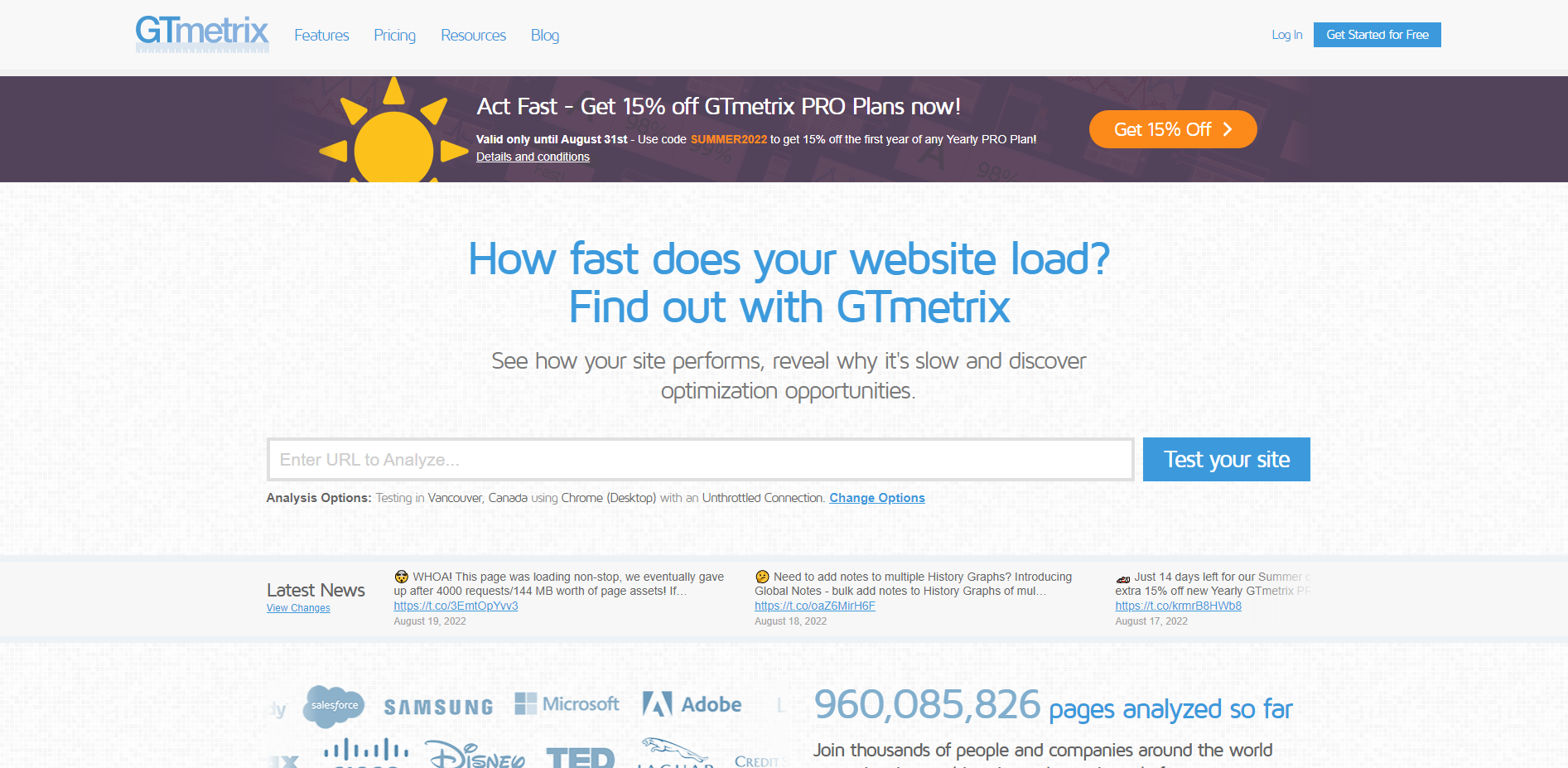 GTmetrix - Test di velocità del sito web