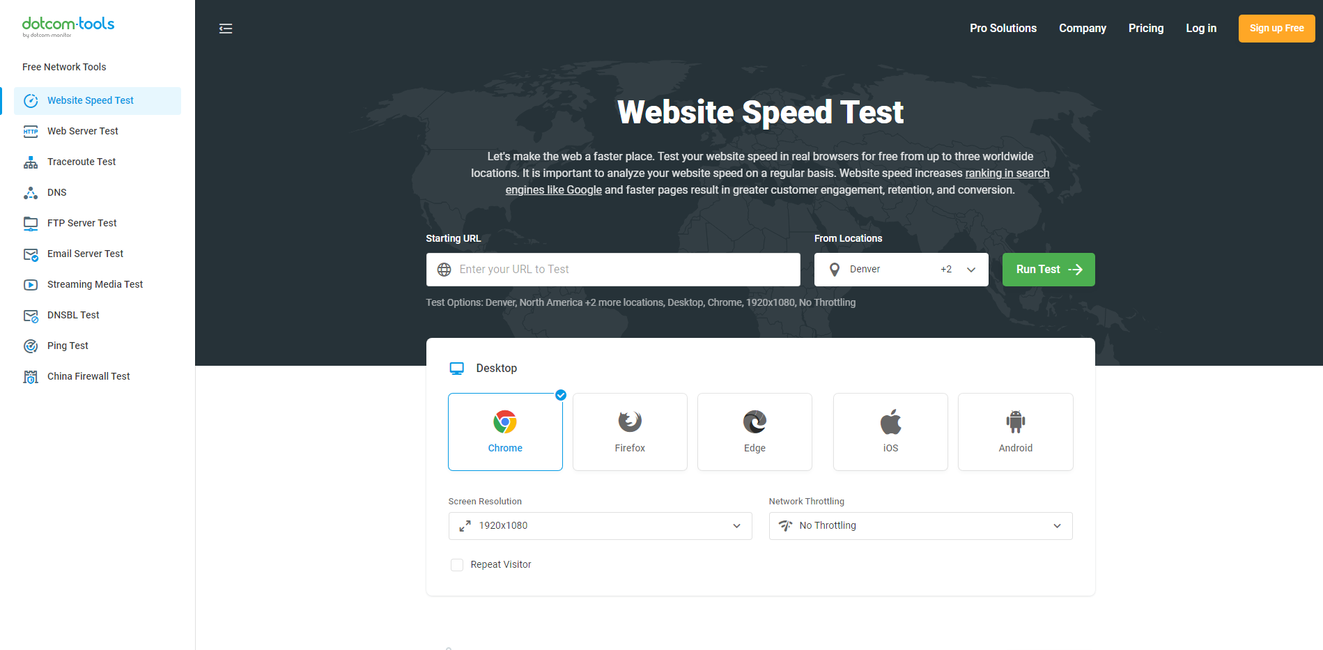 monitor dotcom - Test di velocità del sito web